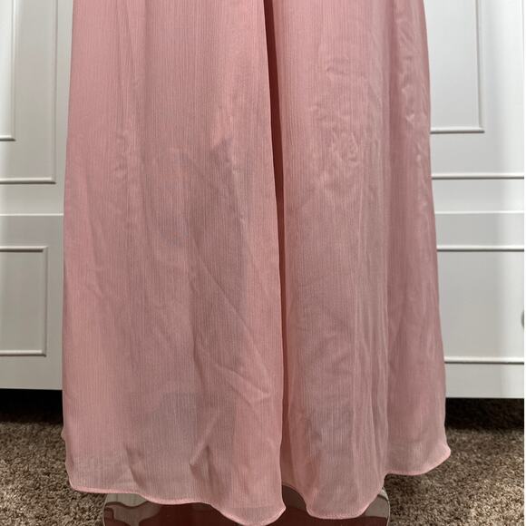 David's Bridal Long Flounced Halter Crinkle Chiffon Bridesmaid Gown Sedona Sz 6 - Picture 11 of 16